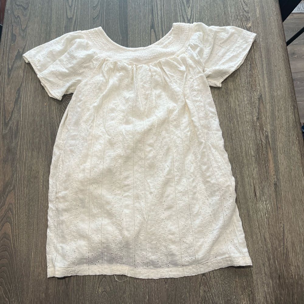 Old Navy Flutter-Sleeve Smocked Eyelet Embroidered Mini Shift Dress White Size L